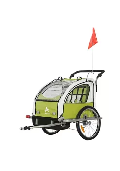 Aosom Elite 360 Swivel 2 In 1 Double Child Two Wheel Bicycle Cargo Trailer And Jogger With 2 Harnesses Green
