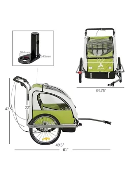 Aosom Elite 360 Swivel 2 In 1 Double Child Two Wheel Bicycle Cargo Trailer And Jogger With 2 Harnesses Green -Cheap Altea Milano Shop Belk 1002