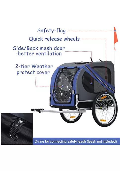Aosom Bike Trailer Cargo Cart for Pets, Blue & Gray 3 Aosom Bike Trailer Cargo Cart for Pets, Blue & Gray - Image 2