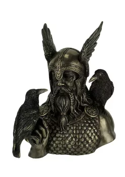 Veronese Design Norse God Odin in Winged Helm with Ravens Statue