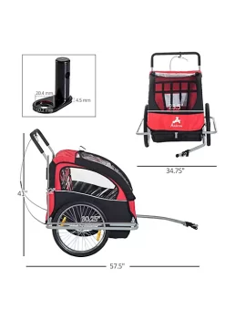Aosom Elite 2 In 1 Three Wheel Bicycle Cargo Trailer and Jogger for Two Children with 2 Safety Harnesses and Storage Red -Cheap Altea Milano Shop Belk 1010