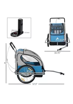 Aosom Elite 2 In 1 Three Wheel Bicycle Cargo Trailer and Jogger for Two Children with 2 Security Harnesses and Storage Blue -Cheap Altea Milano Shop Belk 1020