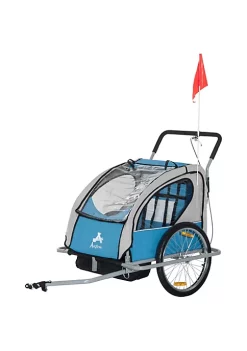 Aosom Elite 2 In 1 Three Wheel Bicycle Cargo Trailer and Jogger for Two Children with 2 Security Harnesses and Storage Blue -Cheap Altea Milano Shop Belk 1022
