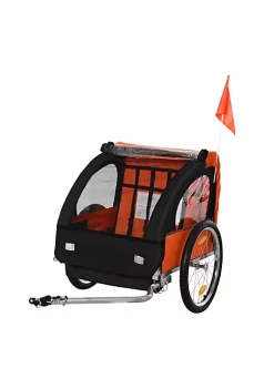 Aosom 2 Seat Kids Child Bicycle Trailer with a Strong Steel Frame 5 Point Safety Harnesses and Comfortable Seat Orange