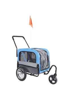 Aosom Elite Jr Dog Bike Trailer 2 In 1 Pet Stroller Cart Bicycle Wagon Cargo Carrier Attachment for Travel with 360 Degree Swivel Wheels and Large Easy Entry Blue