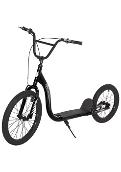 Aosom Youth Scooter Adjustable Height Front Rear Dual Brakes Inflatable Wheels 20 Inch 16 Inch for 10+ Years Black