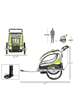 Aosom 2 in 1 Folding Child Bike Trailer and Baby Stroller with Safety Flag Light Reflectors and 5 Point Harness Green -Cheap Altea Milano Shop Belk 1133