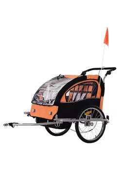 Aosom Elite 360 Swivel 2 In 1 Double Child Two Wheel Bicycle Cargo Trailer And Jogger With 2 Safety Harnesses Orange