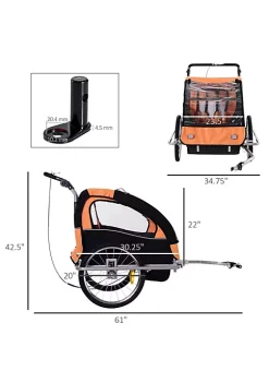 Aosom Elite 360 Swivel 2 In 1 Double Child Two Wheel Bicycle Cargo Trailer And Jogger With 2 Safety Harnesses Orange -Cheap Altea Milano Shop Belk 1143