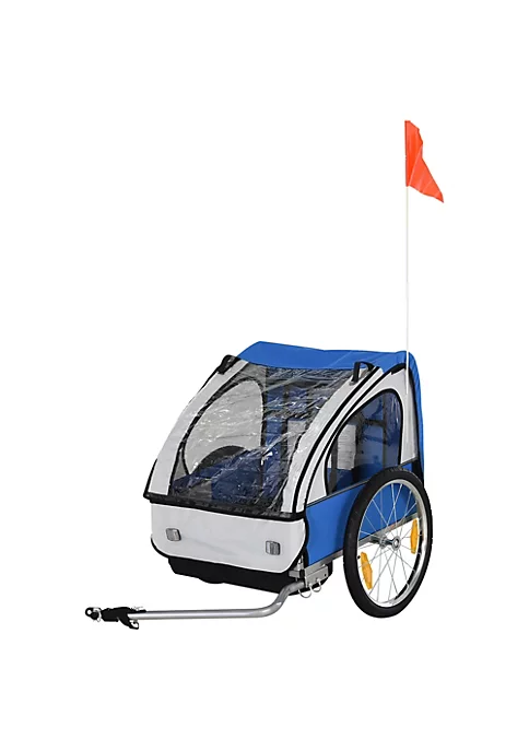 Aosom 2 Seat Kids Child Bicycle Trailer with a Strong Steel Frame 5 Point Seat Harnesses and Comfortable Seat Blue 2 Aosom 2 Seat Kids Child Bicycle Trailer with a Strong Steel Frame 5 Point Seat Harnesses and Comfortable Seat Blue