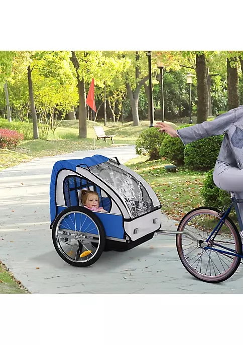 Aosom 2 Seat Kids Child Bicycle Trailer with a Strong Steel Frame 5 Point Seat Harnesses and Comfortable Seat Blue 3 Aosom 2 Seat Kids Child Bicycle Trailer with a Strong Steel Frame 5 Point Seat Harnesses and Comfortable Seat Blue - Image 2