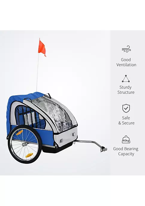 Aosom 2 Seat Kids Child Bicycle Trailer with a Strong Steel Frame 5 Point Seat Harnesses and Comfortable Seat Blue 5 Aosom 2 Seat Kids Child Bicycle Trailer with a Strong Steel Frame 5 Point Seat Harnesses and Comfortable Seat Blue - Image 4