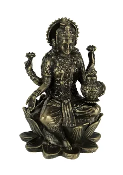Veronese Design Bronze Finish Lakshmi Hindu Goddess On Lotus Figurine