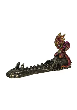 Veronese Design Dragonling Bronze Finish Baby Dragon on Skull Stick Incense Holder