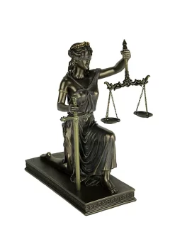 Veronese Design Bronze Finish Lady Justice Kneeling Holding Balance Scales and Sword Statue