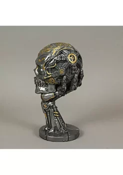 Veronese Design Silver / Gold Finished Steampunk Human Skull Statue - Robotic Arm Base -Cheap Altea Milano Shop Belk 501