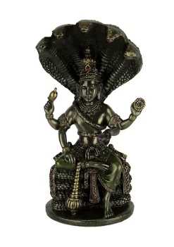 Veronese Design Bronze Finish Vishnu Sitting On Shesha Holding Weapons and Lotus Statue