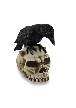 Veronese Design Crow Perched On Horned Skull Sculptural Statue