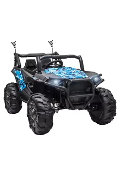 Aosom 12V 2 Seater Kids Ride On Car Electric Off Road UTV Truck Toy with Parental Remote Control and 4 Motors Camo Blue