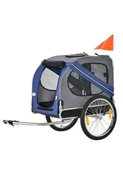 Aosom Dog Bike Trailer Pet Cart Bicycle Wagon Cargo Carrier Attachment for Travel with 3 Entrances Large Wheels for Off Road and Mesh Screen Blue / Grey