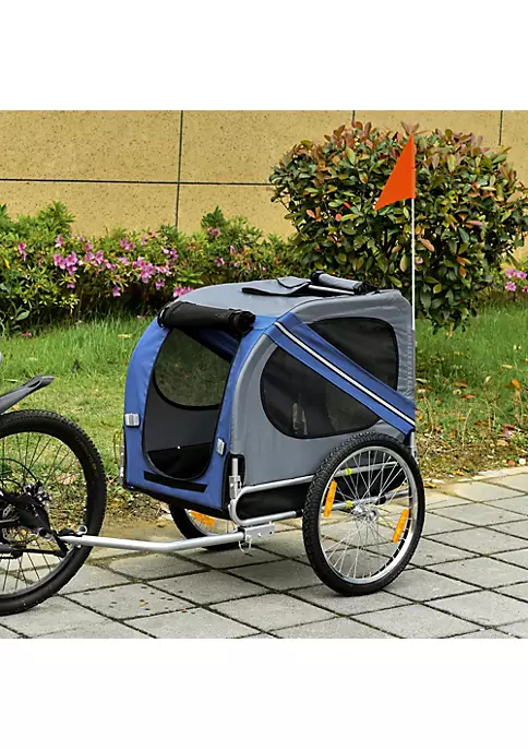 Aosom Dog Bike Trailer Pet Cart Bicycle Wagon Cargo Carrier Attachment for Travel with 3 Entrances Large Wheels for Off Road and Mesh Screen Blue / Grey 6 Aosom Dog Bike Trailer Pet Cart Bicycle Wagon Cargo Carrier Attachment for Travel with 3 Entrances Large Wheels for Off Road and Mesh Screen Blue / Grey - Image 4