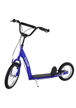 Aosom Youth Scooter Kick Scooter for Kids 5+ with Adjustable Handlebar Front and Rear Dual Brakes Inflatable Wheels Blue