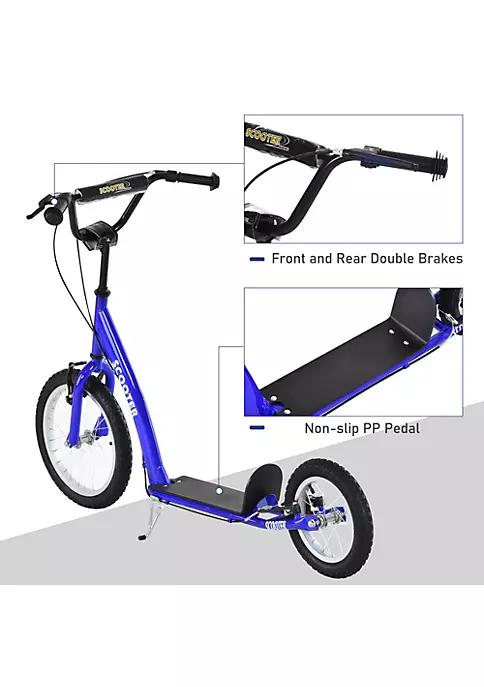 Aosom Youth Scooter Kick Scooter for Kids 5+ with Adjustable Handlebar Front and Rear Dual Brakes Inflatable Wheels Blue 6 Aosom Youth Scooter Kick Scooter for Kids 5+ with Adjustable Handlebar Front and Rear Dual Brakes Inflatable Wheels Blue - Image 4