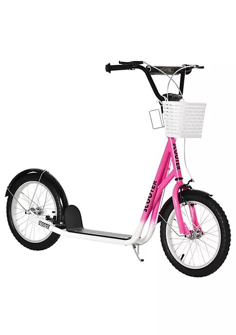 Aosom Youth Scooter Kick Scooter with Adjustable Handlebars Double Brakes 16" Inflatable Rubber Tires Basket Cupholder Mudguard Ages 5 12 years old Pink 3 Aosom Youth Scooter Kick Scooter with Adjustable Handlebars Double Brakes 16" Inflatable Rubber Tires Basket Cupholder Mudguard Ages 5 12 years old Pink