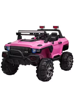 Aosom Kids Ride On Car 12V RC 2 Seater Police Truck Electric Car For Kids with Full LED Lights MP3 Parental Remote Control (Pink)