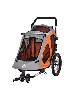 Aosom Dog Bike Trailer 2 In 1 Pet Stroller Cart Bicycle Wagon Cargo Carrier Attachment for Travel with 360 Swivel Wheel Reflectors Parking Brake Straps Cup Holder Orange
