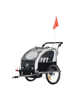 Aosom Elite 360 Swivel 2 In 1 Double Child Two Wheel Bicycle Cargo Trailer Stroller With 2 Security Harnesses White