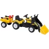 Aosom Ride On Kids Bulldozer/Excavator Toy with Real Working Dirt Bucket Easy Pedal Controls 6 Wheels and Cargo Trailer