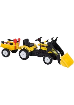Aosom Ride On Kids Bulldozer/Excavator Toy with Real Working Dirt Bucket Easy Pedal Controls 6 Wheels and Cargo Trailer