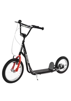 Aosom Teens Youth Kick Scooter Adjustable Handlebar Ride On Toy For 5+ w/ Front and Rear Dual Brakes Inflatable Wheels Black