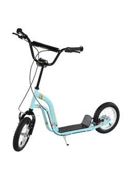 Aosom Youth Scooter Front and Rear Caliper Dual Brakes 12 Inch Inflatable Front Wheel Ride On Toy For Adult Age 5+ Blue