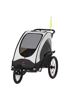 Aosom Child Bike Trailer 3 In1 Foldable Jogger Stroller Baby Stroller Transport Carrier with Shock Absorber System Rubber Tires Adjustable Handlebar Kid Bicycle Trailer White and Grey