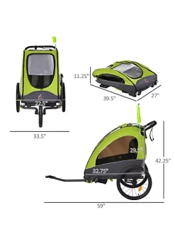 Aosom Child Bike Trailer 3 In1 Foldable Jogger Stroller Baby Stroller Transport Carrier with Shock Absorber System Rubber Tires Adjustable Handlebar Kid Bicycle Trailer Green and Grey -Cheap Altea Milano Shop Belk 892