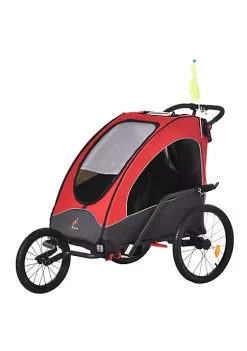 Aosom Child Bike Trailer 3 In1 Foldable Jogger Stroller Baby Stroller Transport Carrier with Shock Absorber System Rubber Tires Adjustable Handlebar Kid Bicycle Trailer Red and Grey