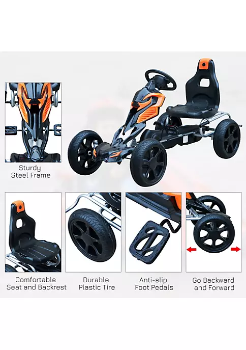 Aosom Kids Pedal Powered Ride On Go Kart Racer With Hand Brake And Non Slip Wheels Orange 6 Aosom Kids Pedal Powered Ride On Go Kart Racer With Hand Brake And Non Slip Wheels Orange - Image 4