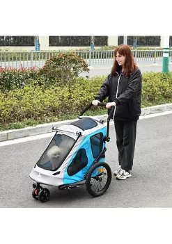 Aosom Dog Bike Trailer 2 In 1 Pet Stroller Cart Bicycle Wagon Cargo Carrier Attachment for Travel with 360 Swivel Wheel Reflectors Parking Brake Straps Cup Holder Blue -Cheap Altea Milano Shop Belk 938