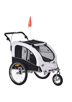 Aosom Dog Bike Trailer 2 In 1 Pet Stroller with Canopy and Storage Pockets White
